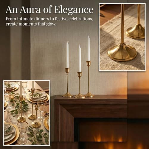 Set of 3 Brass Tapered Candle Holder,Candlestick Tall Metal Candlestick Holders for Table Centerpiece Home Decor for Wedding Fireplace Mantel Housewarming Gift Fits 3/4 Inch Thick Candles - Image 7