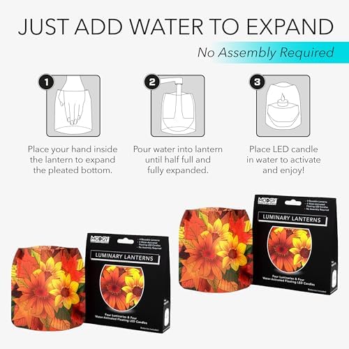 MODGY Luminary Lanterns Candle Holder Decorative Indoor Outdoor Decor, Lanterns for Wedding Centerpiece Decoration Outside Patio, with Flameless Floating LED Candles, ThankFall Pack of 2 - Image 4