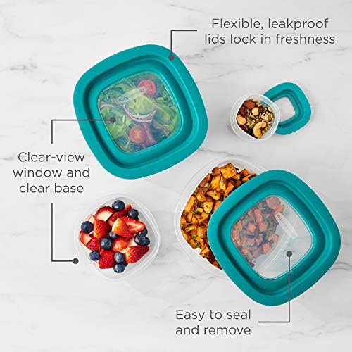 Rubbermaid 38-Piece Food Storage Containers with Snap Bases for Easy Organization and Lids for Lunch, Meal Prep, and Leftovers, Dishwasher Safe, Clear/Blue - Image 4