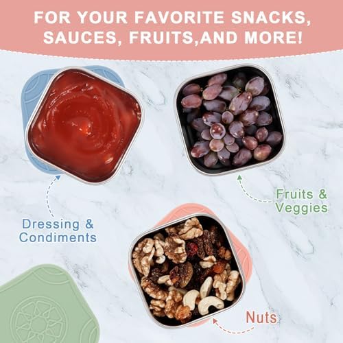 Caperci 3-Pack Stainless Steel Snack Containers with Silicone Lids - 8oz Leak-Proof Small Food Containers for Snacks Condiments - Large Salad Dressing Containers, Reusable & BPA-Free - Image 4