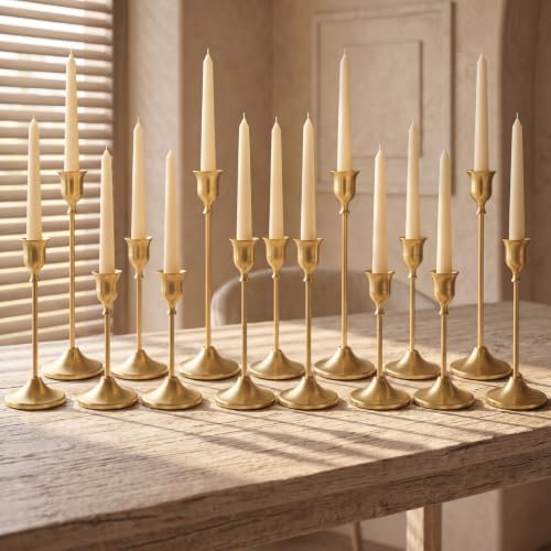 24 Pcs Gold Candlestick Holders, Vintage Metal Candle Holders Taper Candle Stands, Tall Golden Brass Tapered Candle Holder for Wedding Tables Centerpieces Decor by Unknown