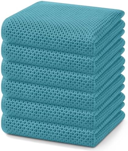 Homaxy 100% Cotton Waffle Weave Kitchen Dish Towels 6-Pack, Lake Blue by Homaxy