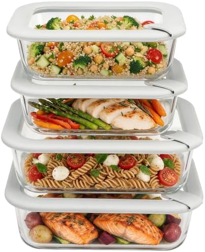 Taree Glass Food Storage Containers with Glass Silicone Lids,22/35oz,Grey by Unknown