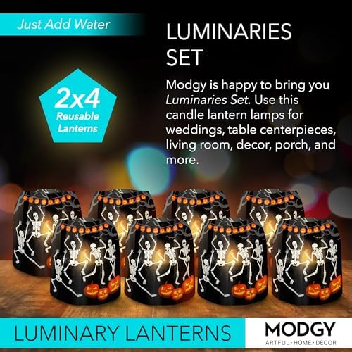 MODGY Luminary Lanterns Candle Holder Decorative Indoor Outdoor Decor, Lanterns for Wedding Centerpiece Decoration Outside Patio, with Flameless Floating LED Candles, RattleNShake Pack of 2 - Image 2