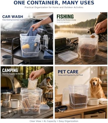 ASEVAT 2 Pack 1 gallon (4L/4.2 Qt) Square Food Storage Containers with Lids & Scoops, BPA-Free Pantry Organizer Bins for Flour, Rice, Sugar, Cereal & Pasta, Clear Graduated Stackable Dry-Goods Storage - Image 4