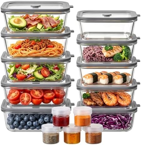 10 Pack Glass Food Storage Containers with Glass Lids, 5 x 35oz & 5 x 21oz by Woaiwo-q