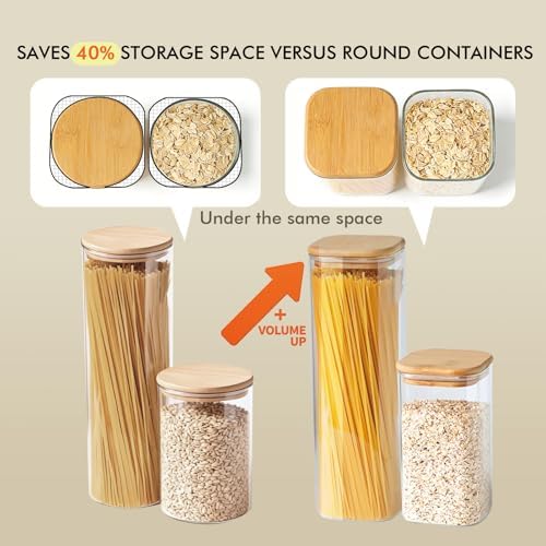 7 Pack Square Glass Storage Containers with Lids, Multi-Size Canisters Sets for the Kitchen & Pantry food storage jar – Ideal for Storing Pasta, Cereal, Flour, Sugar, Nuts, Coffee Beans & More - Image 4