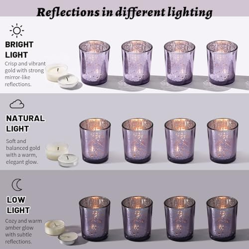 LETINE 24pcs Purple Votive Candle Holders – Glass Tea Light Candles Holder, Standard Votive Size for Regular Votive Candles– Bulk Candle Holder for Party Decoration, Bridal Shower, Home Decor - Image 3