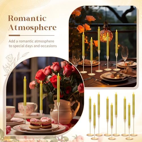 30 Pcs Candlestick Holders with Candles, 15 Gold-Holder, 15 Gold-Candle - Image 3