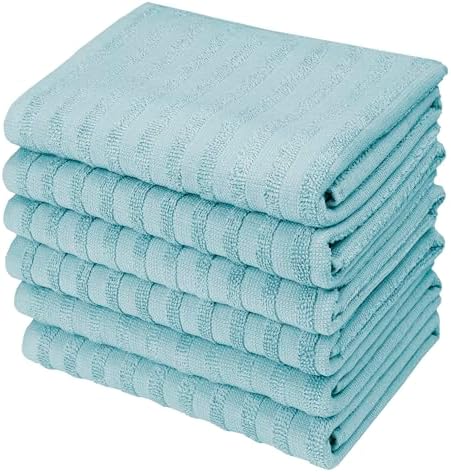 Premium Kitchen Towels 6 Pack 100% Cotton, 20"x28" - Aqua Solid - Image 6