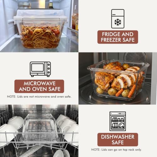 Razab 2700ml / 91oz / 11.5 Cups Large Glass Food Storage Container with Lid - Leakproof Glass Meal Prep Container for Roasting & Storing Leftovers, Glass Lunch Container, Microwave & Oven Safe - Image 4