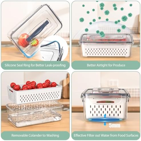 Anysig 5 Pack Fridge Fruit Storage Containers with Colander & Handle Lids - Image 5