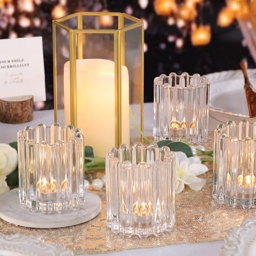 Glass Clear Votive Candle Holder, Ribbed Votive Candle Holders Set of 12 - Image 4