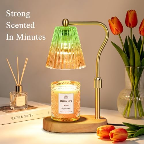 seenlast Green Gold Candle Warmer Lamp with Timer Dimmer Adjustable Height,Mothers Day Gifts,Electric Wax Warmer Vintage Home Decor for Scented Jar Candles,Birthday Gifts for Women - Image 2