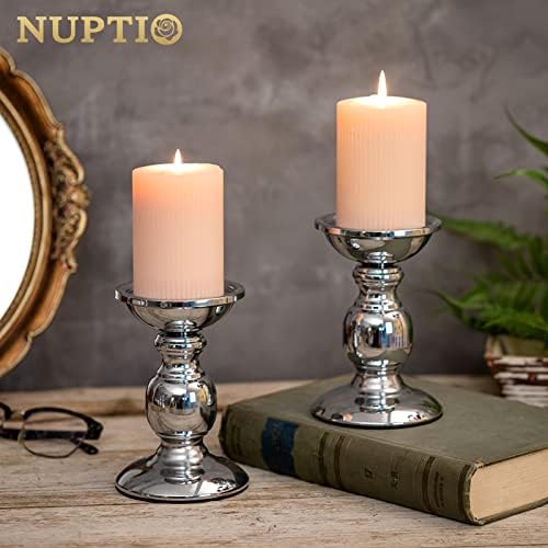NUPTIO Silver Pillar Candle Holders: Metal Candle Stand for 3" Candles - Image 4