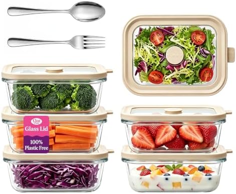 12 oz Small Glass Food Storage Containers with Glass Lids, 6 Pack by Encheng