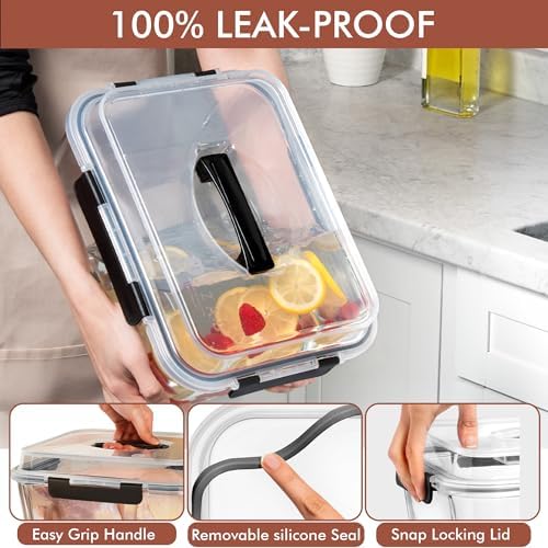 Razab 6500ml / 220 Oz / 28 Cups Extra Large Glass Food Storage Containers with Lids - Leakproof Glass Meal Prep Containers with Locking Lids for Roasting & Storing Leftover - Microwave & Oven Safe - Image 4