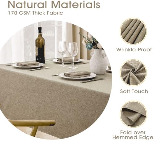 Veblandy Rectangle Tablecloth Linen Textured Waterproof & Stain Resistant Table Cloth Wrinkle Free Decorative Fabric Farmhouse Table Cover for Dining/Party/Buffet/Wedding, 52 x 70 Inch, Mocha - Image 3
