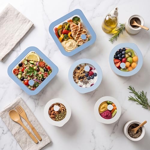 Urban Green Glass Food Container Set with Silicone Glass Lid, Square & Round Shape, 6 Pack, Airtight, LeakProof, 100% Plastic Free, Meal Prep Food Storage Containers, Blue & White Color - Image 6