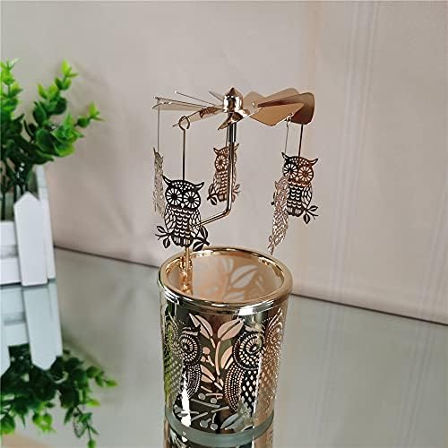 kingnero Gift Carousel Candle Tea Light Holder Rotary Candleholder Metal Windmill Candlestick Spinning Candle Holder for Home Decor (owl Golden) - Image 3