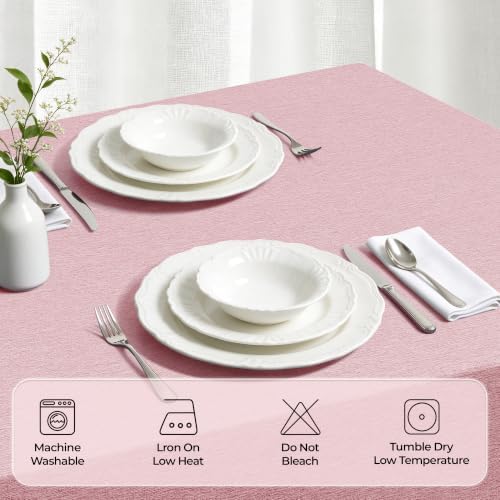 Decorelia Faux Linen Tablecloth for Dining Room, 60 x 84 Inch Pink - Image 3