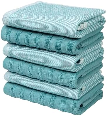 Bumble Premium Dish Cloths 13"x13" (6 Pack) | 100% Natural Ring Spun Cotton | 400 GSM | Highly Absorbent & Soft |Yarn Dyed & Solid Dyed Terry Dish Cloth Set - Aqua - Image 6