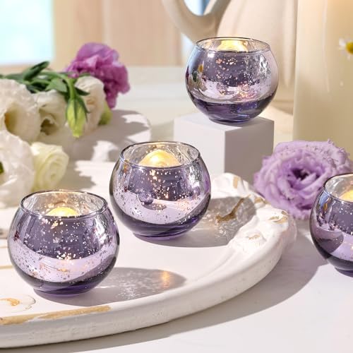 Volens Round Purple Votive Candle Holder Set of 12, Mercury Glass Votives by VolensLightUpYourLife