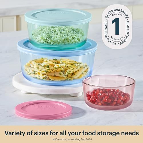 Pyrex Colors (3-Pack, Medium) Tinted Glass Round Food Storage Container Set - Image 3
