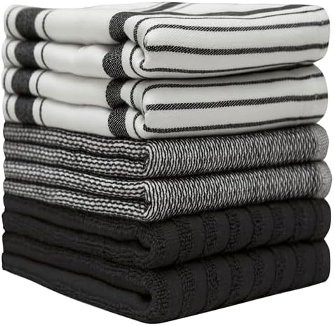 Premium Kitchen Towels 6 Pack 100% Cotton 20"x28" Dish Towels Black Striped - Image 3