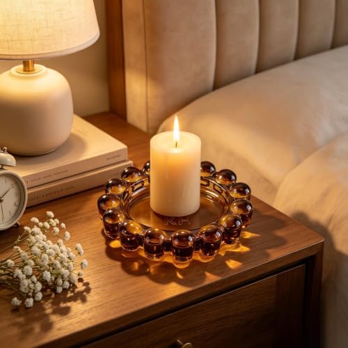 khtumeware Large Amber Bubble Glass Candle Dish – Modern Clear Glass Candle Holder for Tealights & Diffusers, Decorative Tray for Home & Tabletop Decor（1 Pack） - Image 5