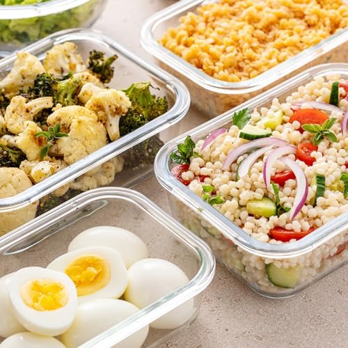 Freshware Glass Storage Containers with Lids, 24 Pieces, 12 Containers with 12 Lids, Glass Meal Prep Container for Lunch, Food Storage Containers, Leak Proof, Freezer Safe, Grey - Image 7