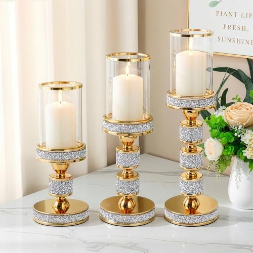 Hurricane Candle Holder, 15.9" Tall Metal Candle Stand, Glass Pillar Holder - Image 2