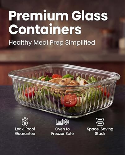 5-Packs, 36 Oz Glass Meal Prep Containers with Snap Locking Lids Glass Food Containers,Airtight Lunch Container,Microwave, Oven, Freezer and Dishwasher - Image 5