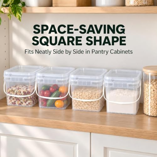ASEVAT 4-Pack 2L/68 oz Square Food Storage Containers with Lids, Handles & Scoops, BPA-Free Pantry Organizer Bins for Flour, Rice, Cereal, Sugar & Pet Food, Clear Graduated Stackable Dry-Goods Storage - Image 4