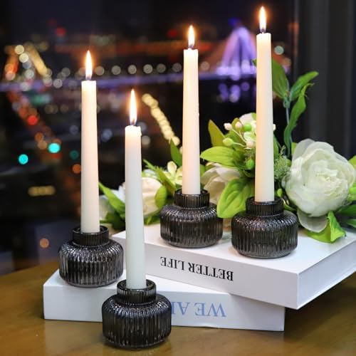 Woho Smoky Grey Candlestick Holders Set of 4 for Halloween/Daily Home Decor - Image 5