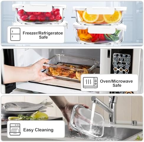 VERONES 5 PACK 36 OZ Glass Meal Prep Containers Set with Lids, White - Image 3