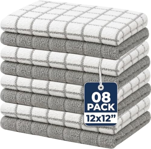 Bumble 12"x12" Dish Cloths (8-Pack), 100% Cotton Kitchen Towels - Gray by BumbleTowels