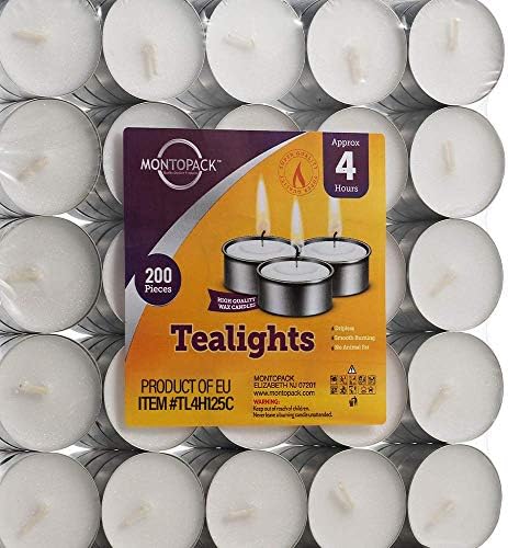 MontoPack Unscented Tea Light Candles 200 Pack | 4 Hours, White, Smokeless, Dripless Small Votive Paraffin Tealights | Long-Lasting for Home, Shabbat, Weddings, Events, Emergencies | Mini Candles Bulk - Image 3