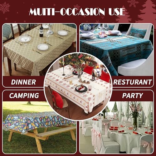 Christmas Rectangle Table Cloth,100% Waterproof Tablecloth,Christmas Decorations for Home, Vinyl Tablecloth Plastic Table Cover for Party，Picnic,Dining,Outdoor 54" x 120",Merry Ribbon - Image 6
