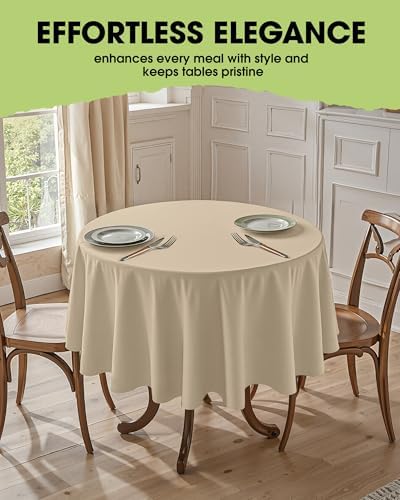 Pureegg Table Cloth for Round Tables - Elegant Linen Beige Tablecloth Resists Water, Stain, Wrinkle and Heat, Ideal for Dining, Party, Birthday and Wedding, 60 Inch - Image 5