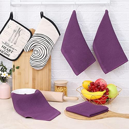 Homaxy 100% Cotton Waffle Weave Kitchen Dish Cloths 6-Pack, Purple - Image 6