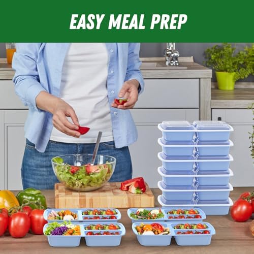 Dealusy 50 Pack 32 oz Meal Prep Containers with Lids 3-Compartment, Blue - Image 6