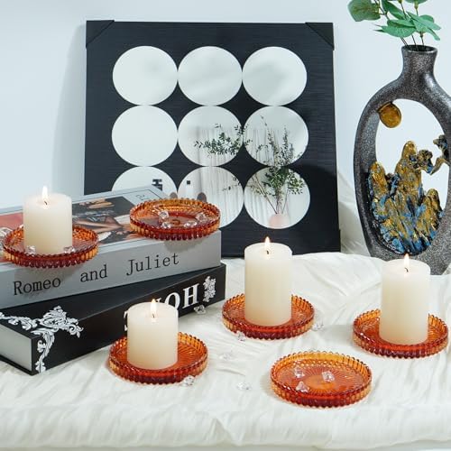 Glass Candle Tray 6 Pack Round Candle Holder Plates Candleholders,Amber - Image 5