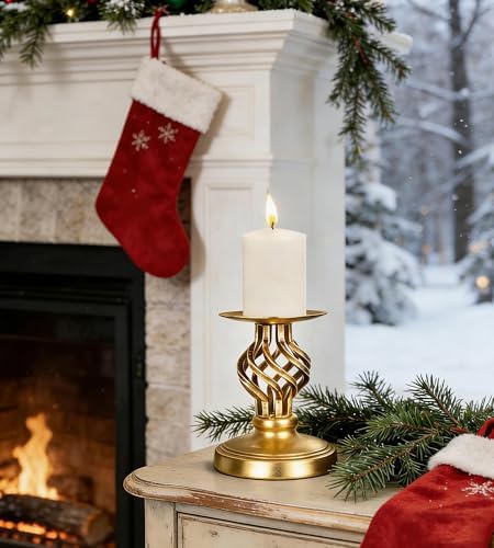 Vintage Metal Pillar Candle Holder for Table Decor - Image 4