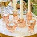 Kate Aspen Glass Taper Candle Holder Set of 6 - Rose Gold Ribbed Vintage Candlestick Votive Pillar Decorative Centerpiece for Dining Table Shelf Decor (Pack of 8) by KateAspen