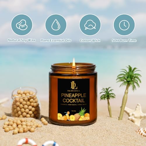 Pineapple Cocktail Candles, 7oz Pineapple Cocktail Scented Candle, Natural Soy Candles for Home Scented, Long Lasting with 50 Hour Burn Time, Gifts for Men Women - Image 3