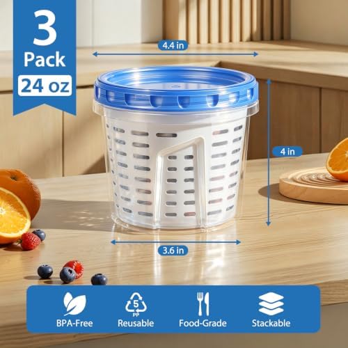 3 Pack 24oz Freezer Storage Containers, Fruit Storage Containers for Lunch - Image 2