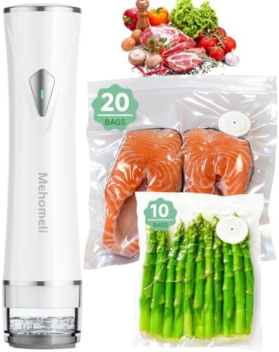 Mehomeli Compact Handheld Vacuum Sealer for Food with 30 Reusable Bags by Mehomeli