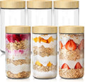 24 oz Glass Overnight Oats Containers, Mason Jars with Bamboo Lids, 6 Pack by HomArtist