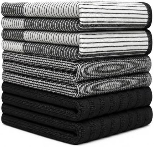Premium Kitchen Towels 6 Pack 100% Cotton, 20"x28" Dish Towels - Black - Image 3